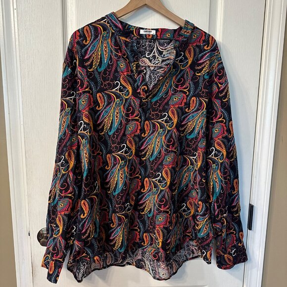 Coofandy | 3XL Colorful Multicolor Paisley Long Sleeve Top Cotton Hemp Roll Tab - Picture 1 of 9